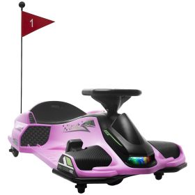 Aosom 12V Electric Go Kart, 5 MPH Drifting Car, Battery Powered Ride on Toy Outdoor with Slow Start, Music, Colorful Lights, for 8-12 Years Old, Pink
